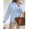 image:imageCicy Bell Womens Ruffle Striped Button Down Shirts Puff Long Sleeve Blouses  Trendy Casual Loose Fit Fall Tops Stand CollarBlue