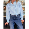 image:imageCicy Bell Womens Ruffle Striped Button Down Shirts Puff Long Sleeve Blouses  Trendy Casual Loose Fit Fall Tops Stand CollarBlue