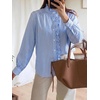 image:imageCicy Bell Womens Ruffle Striped Button Down Shirts Puff Long Sleeve Blouses  Trendy Casual Loose Fit Fall Tops Stand CollarDark Blue