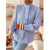 image:imageCicy Bell Womens Ruffle Striped Button Down Shirts Puff Long Sleeve Blouses  Trendy Casual Loose Fit Fall Tops Stand CollarDark Blue