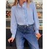 image:imageCicy Bell Womens Ruffle Striped Button Down Shirts Puff Long Sleeve Blouses  Trendy Casual Loose Fit Fall Tops Stand CollarDark Blue