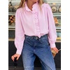 image:imageCicy Bell Womens Ruffle Striped Button Down Shirts Puff Long Sleeve Blouses  Trendy Casual Loose Fit Fall Tops Stand CollarPink