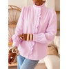image:imageCicy Bell Womens Ruffle Striped Button Down Shirts Puff Long Sleeve Blouses  Trendy Casual Loose Fit Fall Tops Stand CollarPink