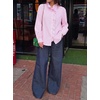 image:imageCicy Bell Womens Ruffle Striped Button Down Shirts Puff Long Sleeve Blouses  Trendy Casual Loose Fit Fall Tops Stand CollarPink