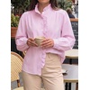 image:imageCicy Bell Womens Ruffle Striped Button Down Shirts Puff Long Sleeve Blouses  Trendy Casual Loose Fit Fall Tops Stand CollarPink