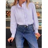 image:imageCicy Bell Womens Ruffle Striped Button Down Shirts Puff Long Sleeve Blouses  Trendy Casual Loose Fit Fall Tops Stand CollarViolet