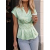 image:imageCicy Bell Womens Satin Peplum Button Down Blouses V Neck Fall Floral Tops  ElegantShort Sleeve Collared ShirtsSlim Waist Fitted TeesSummer Silk ShirtsDressy CasualCap SleeveFashion ClothingLight Green Flower