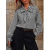 image:imageCicy Bell Womens Striped Bow Tie Blouse Puff Long Sleeve Ruffle Cotton Tops  Dressy Casual V Neck Loose Fit Fall Trendy Work Office Business CasualBlack Strips