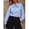 image:imageCicy Bell Womens Striped Bow Tie Blouse Puff Long Sleeve Ruffle Cotton Tops  Dressy Casual V Neck Loose Fit Fall Trendy Work Office Business CasualCute Blue