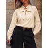 image:imageCicy Bell Womens Striped Bow Tie Blouse Puff Long Sleeve Ruffle Cotton Tops  Dressy Casual V Neck Loose Fit Fall Trendy Work Office Business CasualCute Khaki