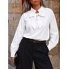 image:imageCicy Bell Womens Striped Bow Tie Blouse Puff Long Sleeve Ruffle Cotton Tops  Dressy Casual V Neck Loose Fit Fall Trendy Work Office Business CasualCute White