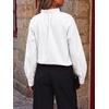 image:imageCicy Bell Womens Striped Bow Tie Blouse Puff Long Sleeve Ruffle Cotton Tops  Dressy Casual V Neck Loose Fit Fall Trendy Work Office Business CasualCute White