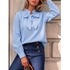 image:imageCicy Bell Womens Striped Bow Tie Blouse Puff Long Sleeve Ruffle Cotton Tops  Dressy Casual V Neck Loose Fit Fall Trendy Work Office Business CasualCute Blue