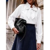 image:imageCicy Bell Womens Striped Bow Tie Blouse Puff Long Sleeve Ruffle Cotton Tops  Dressy Casual V Neck Loose Fit Fall Trendy Work Office Business CasualCute White