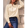 image:imageCicy Bell Womens Striped Bow Tie Blouse Puff Long Sleeve Ruffle Cotton Tops  Dressy Casual V Neck Loose Fit Fall Trendy Work Office Business CasualCute Khaki