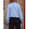 image:imageCicy Bell Womens Striped Bow Tie Blouse Puff Long Sleeve Ruffle Cotton Tops  Dressy Casual V Neck Loose Fit Fall Trendy Work Office Business CasualCute Blue
