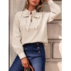 image:imageCicy Bell Womens Striped Bow Tie Blouse Puff Long Sleeve Ruffle Cotton Tops  Dressy Casual V Neck Loose Fit Fall Trendy Work Office Business CasualKhaki