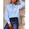 image:imageCicy Bell Womens Striped Bow Tie Blouse Puff Long Sleeve Ruffle Cotton Tops  Dressy Casual V Neck Loose Fit Fall Trendy Work Office Business CasualLight Blue