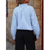 image:imageCicy Bell Womens Striped Bow Tie Blouse Puff Long Sleeve Ruffle Cotton Tops  Dressy Casual V Neck Loose Fit Fall Trendy Work Office Business CasualLight Blue