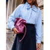image:imageCicy Bell Womens Striped Bow Tie Blouse Puff Long Sleeve Ruffle Cotton Tops  Dressy Casual V Neck Loose Fit Fall Trendy Work Office Business CasualLight Blue