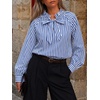 image:imageCicy Bell Womens Striped Bow Tie Blouse Puff Long Sleeve Ruffle Cotton Tops  Dressy Casual V Neck Loose Fit Fall Trendy Work Office Business CasualNavy