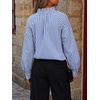 image:imageCicy Bell Womens Striped Bow Tie Blouse Puff Long Sleeve Ruffle Cotton Tops  Dressy Casual V Neck Loose Fit Fall Trendy Work Office Business CasualNavy