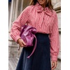 image:imageCicy Bell Womens Striped Bow Tie Blouse Puff Long Sleeve Ruffle Cotton Tops  Dressy Casual V Neck Loose Fit Fall Trendy Work Office Business CasualPlaid Red