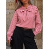 image:imageCicy Bell Womens Striped Bow Tie Blouse Puff Long Sleeve Ruffle Cotton Tops  Dressy Casual V Neck Loose Fit Fall Trendy Work Office Business CasualPlaid Red