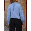 image:imageCicy Bell Womens Striped Bow Tie Blouse Puff Long Sleeve Ruffle Cotton Tops  Dressy Casual V Neck Loose Fit Fall Trendy Work Office Business CasualPlaid Blue