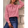image:imageCicy Bell Womens Striped Bow Tie Blouse Puff Long Sleeve Ruffle Cotton Tops  Dressy Casual V Neck Loose Fit Fall Trendy Work Office Business CasualPlaid Red