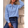 image:imageCicy Bell Womens Striped Bow Tie Blouse Puff Long Sleeve Ruffle Cotton Tops  Dressy Casual V Neck Loose Fit Fall Trendy Work Office Business CasualPlaid Blue