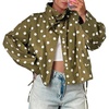 image:imageCicy Bell Womens Polka Dot Short Trench Coat Cropped Stand Collar Jackets  Loose Fit Long Sleeve Fall Outerwear Button Down Adjustable Drawstring Side PocketsArmy Green
