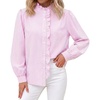 image:imageCicy Bell Womens Ruffle Striped Button Down Shirts Puff Long Sleeve Blouses  Trendy Casual Loose Fit Fall Tops Stand CollarPink
