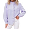 image:imageCicy Bell Womens Ruffle Striped Button Down Shirts Puff Long Sleeve Blouses  Trendy Casual Loose Fit Fall Tops Stand CollarViolet