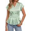 image:imageCicy Bell Womens Satin Peplum Button Down Blouses V Neck Fall Floral Tops  ElegantShort Sleeve Collared ShirtsSlim Waist Fitted TeesSummer Silk ShirtsDressy CasualCap SleeveFashion ClothingLight Green Flower