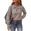 image:imageCicy Bell Womens Striped Bow Tie Blouse Puff Long Sleeve Ruffle Cotton Tops  Dressy Casual V Neck Loose Fit Fall Trendy Work Office Business CasualPlaid Coffee