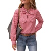 image:imageCicy Bell Womens Striped Bow Tie Blouse Puff Long Sleeve Ruffle Cotton Tops  Dressy Casual V Neck Loose Fit Fall Trendy Work Office Business CasualPlaid Red