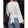 image:imageCicy Bell Women Bell Long Sleeve Wrap Tops Tie Back Boat Neck T Shirt  Casual Trendy Batwing Long Sleeve Loose Fit Cinched Waist Flowy Blouse Summer Fall ClothesPolka Dotswhite