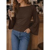 image:imageCicy Bell Women Bell Long Sleeve Wrap Tops Tie Back Boat Neck T Shirt  Casual Trendy Batwing Long Sleeve Loose Fit Cinched Waist Flowy Blouse Summer Fall ClothesCoffee