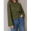 image:imageCicy Bell Women Bell Long Sleeve Wrap Tops Tie Back Boat Neck T Shirt  Casual Trendy Batwing Long Sleeve Loose Fit Cinched Waist Flowy Blouse Summer Fall ClothesArmy Green