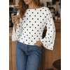 image:imageCicy Bell Women Bell Long Sleeve Wrap Tops Tie Back Boat Neck T Shirt  Casual Trendy Batwing Long Sleeve Loose Fit Cinched Waist Flowy Blouse Summer Fall ClothesPolka Dotswhite