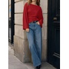 image:imageCicy Bell Women Bell Long Sleeve Wrap Tops Tie Back Boat Neck T Shirt  Casual Trendy Batwing Long Sleeve Loose Fit Cinched Waist Flowy Blouse Summer Fall ClothesRed