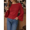image:imageCicy Bell Women Bell Long Sleeve Wrap Tops Tie Back Boat Neck T Shirt  Casual Trendy Batwing Long Sleeve Loose Fit Cinched Waist Flowy Blouse Summer Fall ClothesRed