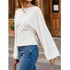 image:imageCicy Bell Women Bell Long Sleeve Wrap Tops Tie Back Boat Neck T Shirt  Casual Trendy Batwing Long Sleeve Loose Fit Cinched Waist Flowy Blouse Summer Fall ClothesWhite