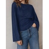 image:imageCicy Bell Women Bell Long Sleeve Wrap Tops Tie Back Boat Neck T Shirt  Casual Trendy Batwing Long Sleeve Loose Fit Cinched Waist Flowy Blouse Summer Fall ClothesNavy