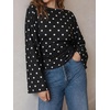 image:imageCicy Bell Women Bell Long Sleeve Wrap Tops Tie Back Boat Neck T Shirt  Casual Trendy Batwing Long Sleeve Loose Fit Cinched Waist Flowy Blouse Summer Fall ClothesPolka Dotsblack