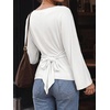 image:imageCicy Bell Women Bell Long Sleeve Wrap Tops Tie Back Boat Neck T Shirt  Casual Trendy Batwing Long Sleeve Loose Fit Cinched Waist Flowy Blouse Summer Fall ClothesWhite