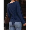 image:imageCicy Bell Women Bell Long Sleeve Wrap Tops Tie Back Boat Neck T Shirt  Casual Trendy Batwing Long Sleeve Loose Fit Cinched Waist Flowy Blouse Summer Fall ClothesNavy