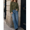image:imageCicy Bell Women Bell Long Sleeve Wrap Tops Tie Back Boat Neck T Shirt  Casual Trendy Batwing Long Sleeve Loose Fit Cinched Waist Flowy Blouse Summer Fall ClothesArmy Green