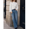 image:imageCicy Bell Women Bell Long Sleeve Wrap Tops Tie Back Boat Neck T Shirt  Casual Trendy Batwing Long Sleeve Loose Fit Cinched Waist Flowy Blouse Summer Fall ClothesPolka Dotswhite